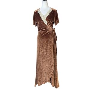 Baltic Born Feminine formal Velvet Wrap Maxi Dress in Brown